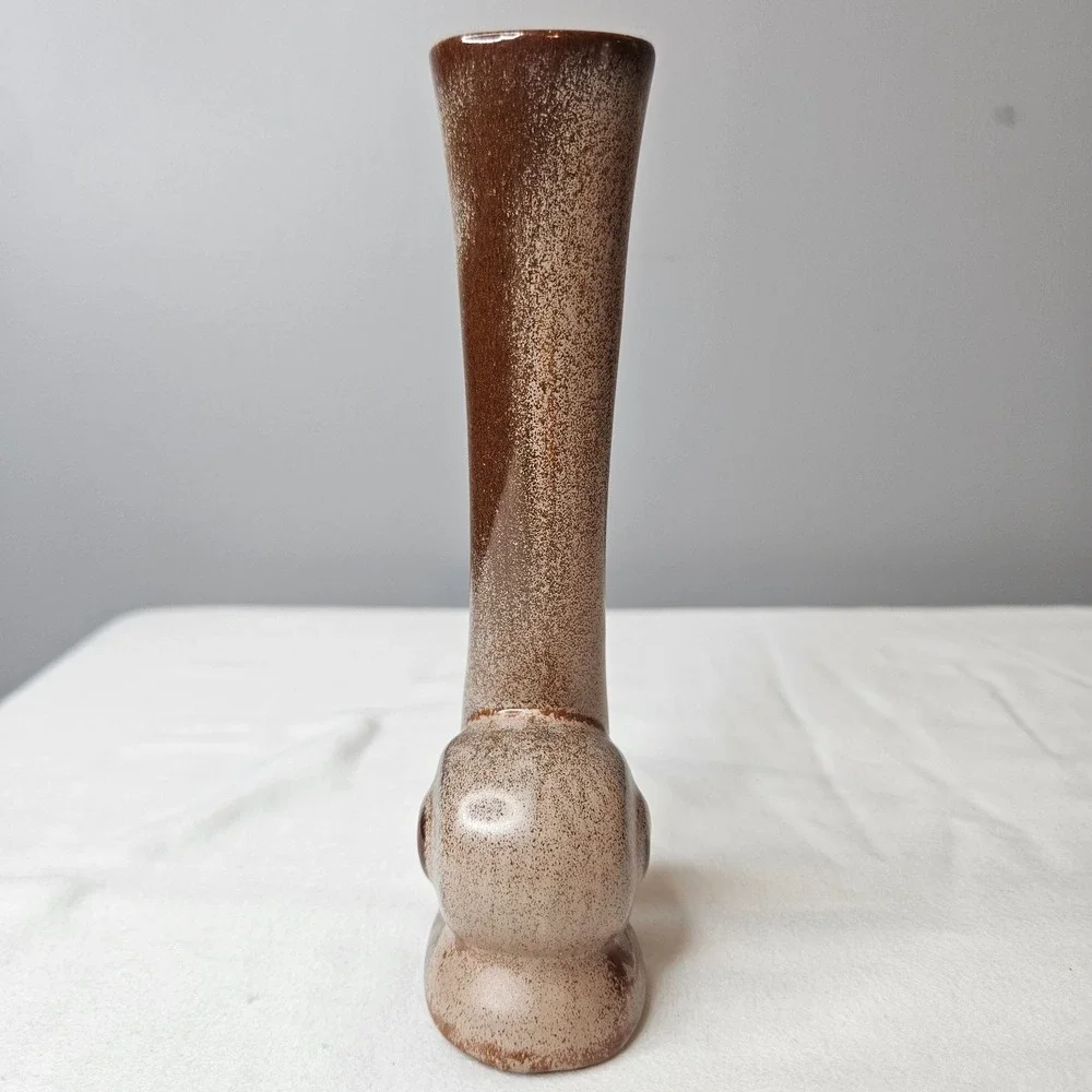 Frankoma MCM‎ Abstract Spiral Snail Bud Vase Brown Tan Speckled Ceramic 6.5